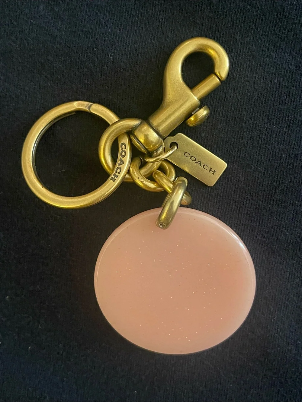 Coach Pink Glitter Gold C Charm Keychain